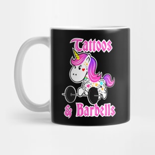 barbell unicorn, tattooed and strong, girls who lift, gym girl Mug